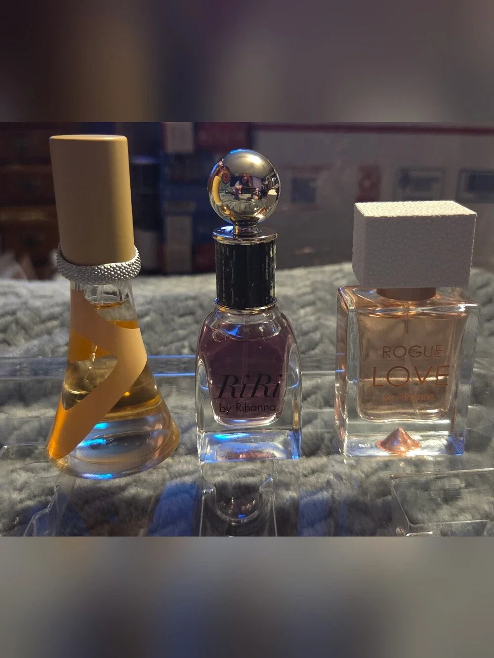 Rihanna 3-pc Set features mini bottles of Nude, RiRi, and Rogue Love